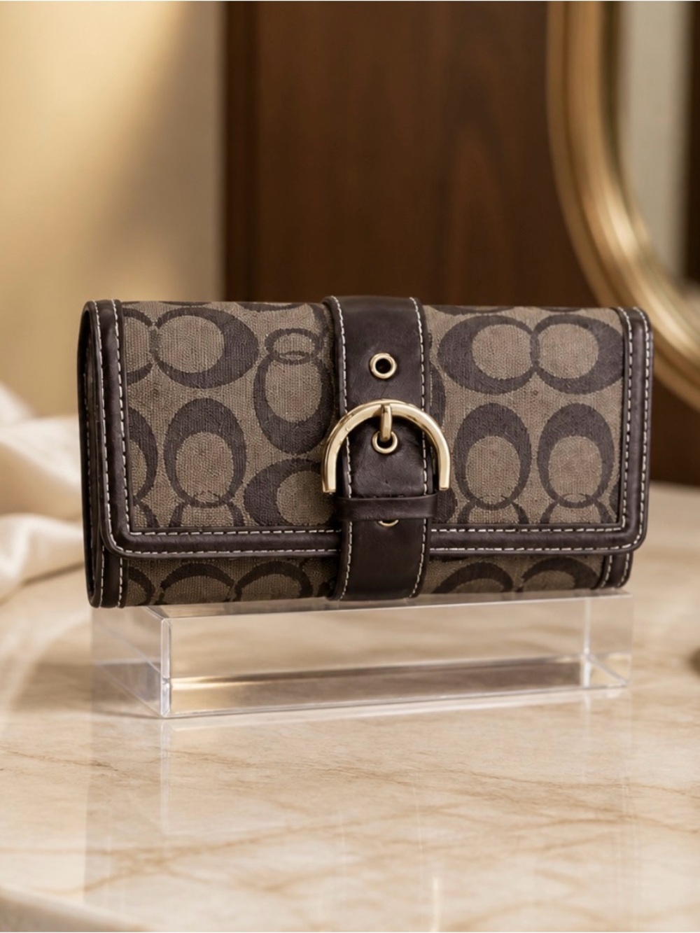 Brown Signature Wallet with Monogram Pattern